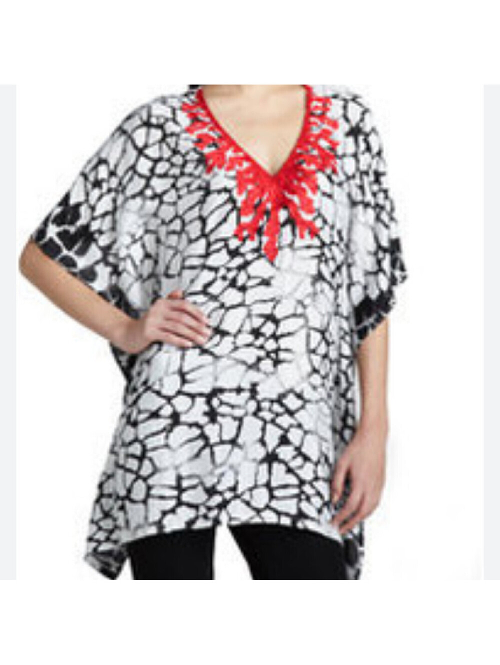 Indikka New York Poncho Top Womens XL Red Embroidered V Neck Tunic NWOT